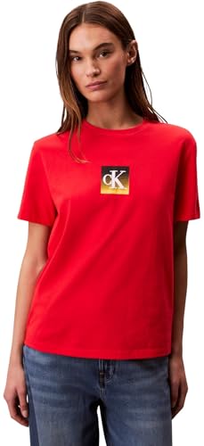 Calvin Klein Damen T-Shirt Kurzarm Classic Boxed Monogram mit Logo, Rot (Tuscan Terra Cotta), S von Calvin Klein