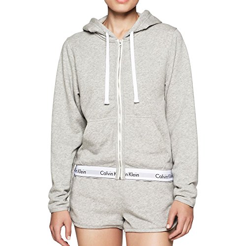 Calvin Klein Damen Top Hoodie Full Zip mit Kapuze, Reißverschluss, Grey, S von Calvin Klein