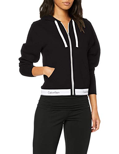 Calvin Klein Damen Top Hoodie Full Zip mit Kapuze, Reißverschluss, Black, S von Calvin Klein