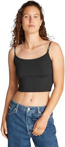 Calvin Klein Damen Tank Top Elastic Strappy Top mit Logoträgern, Schwarz (Ck Black), S von Calvin Klein