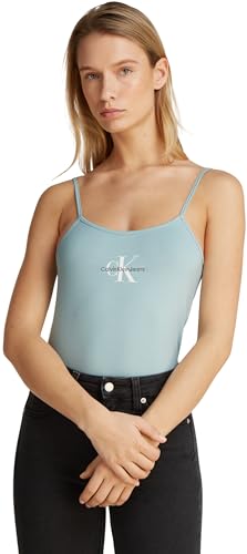 Calvin Klein Damen Tank Top Monologo Strappy Slim Fit, Türkis (Cloud Blue), XXL von Calvin Klein