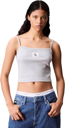 Calvin Klein Damen Tank Top Woven Label Cami Gerippt, Grau (Bc06 Grey Heather), S von Calvin Klein