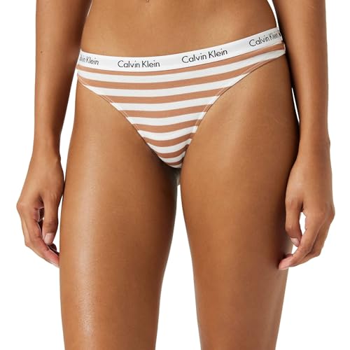 Calvin Klein Damen 3er-Pack Strings Thong 3 PK mit Stretch, Blue/White/Rainer Stripe_sandalwood, S von Calvin Klein Jeans