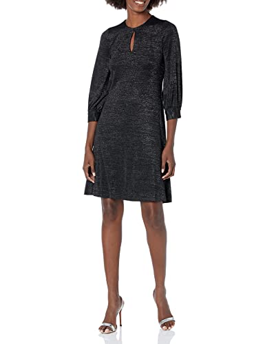 Calvin Klein Damen Three Quarter Sleeve Dress with Keyhole Neckline Kleid, schwarz, 40 von Calvin Klein