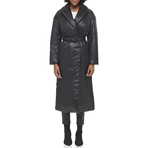 Calvin Klein Damen Trench-Wickel-Taillenpuffer verstaubar Acket Jacke, Schwarz, XL von Calvin Klein