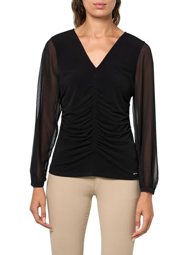 Calvin Klein Damen V-Ausschnitt Langarm Top, Schwarz, X-Groß von Calvin Klein