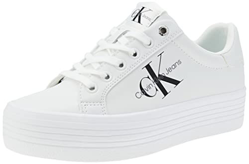 Calvin Klein Damen Vulcanized Sneaker Vulc Flatform Laceup Low Lth Plateau, Weiß (Bright White), 38 von Calvin Klein