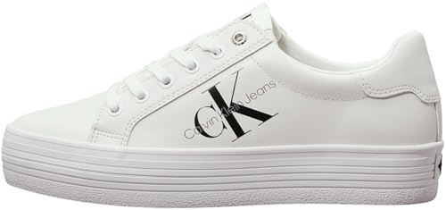 Calvin Klein Damen Vulcanized Sneaker Vulc Flatform Laceup Low Lth Plateau, Weiß (Bright White), 38 von Calvin Klein