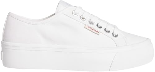 Calvin Klein Damen Vulcanized Sneaker Logo Tag mit Plateau, Weiß (Bright White), 37 von Calvin Klein