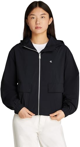 Calvin Klein Damen Windbreaker Jacke Cotton Nylon Dünn, Schwarz (Ck Black), XS von Calvin Klein
