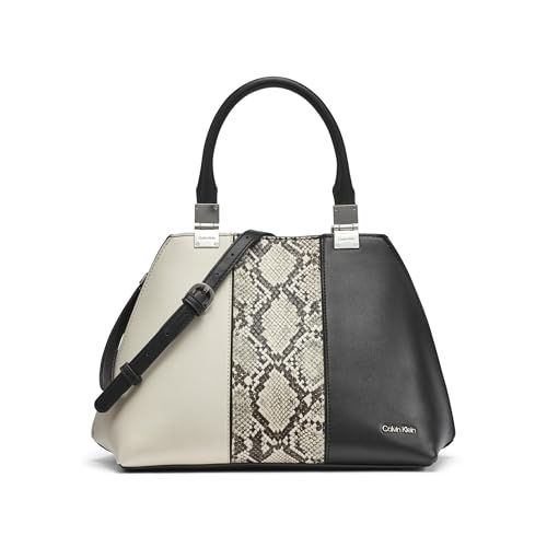 Calvin Klein Damen Women's Granite Geometric Satchel-2 in 1, Black Multi Snake von Calvin Klein