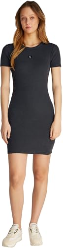 Calvin Klein Damen Bodycon Kleid Washed Woven Label Rib Kurz, Grau (Washed Black), M von Calvin Klein