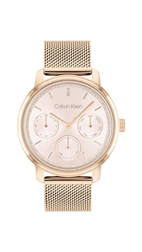 Calvin Klein Multi Zifferblatt Quarz Uhr für Damen mit Rotgoldfarbenes Edelstahl-Mesh-Gliederarmband - 25200179 von Calvin Klein