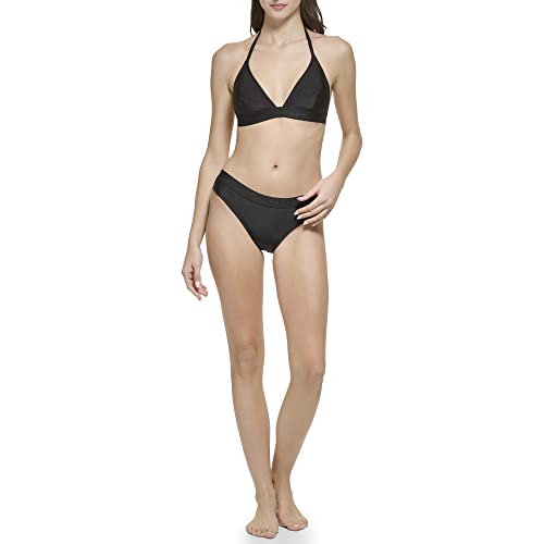 Calvin Klein Damen herausnehmbaren weichen Körbchen, Stoff, Neckholder, Bikinioberteil, 2-teiliges Set Bikini-Unterteile, Schwarz schimmernd, Medium von Calvin Klein