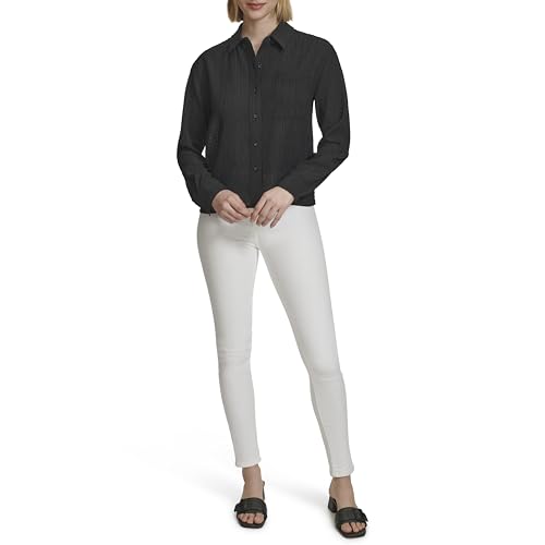 Calvin Klein Damenbluse mit Langen Ärmeln, Knopfleiste, Schwarz, X-Groß von Calvin Klein
