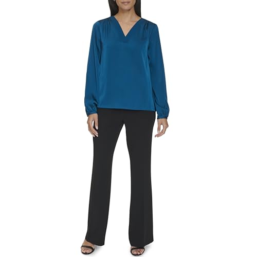 Calvin Klein Damenbluse mit V-Ausschnitt, langärmelig, Zypresse, Groß von Calvin Klein