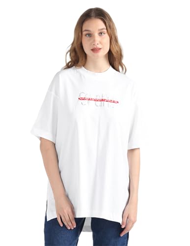 Calvin Klein Disrupted Logo Oversized J20J220513 YAF Bright White - Damen-T-Shirt (L), weiß von Calvin Klein