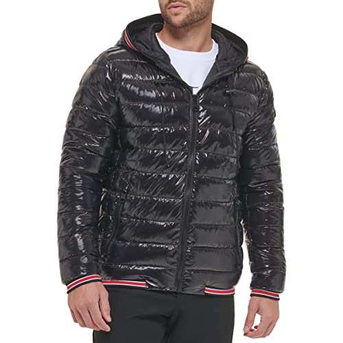 Calvin Klein Glänzende Pufferjacken mit Kapuze, Wintermäntel für Herren, Schwarz, L von Calvin Klein