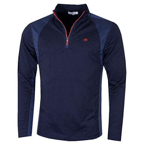 Calvin Klein Golf Herren Micro Grid Half Zip Baselayer - Marine/Orange - M von Calvin Klein