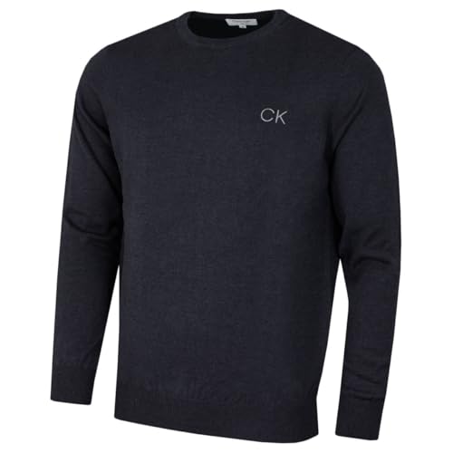 Calvin Klein Golf Herren Rundhals-Tour Sweater - Denim Marl - L von Calvin Klein