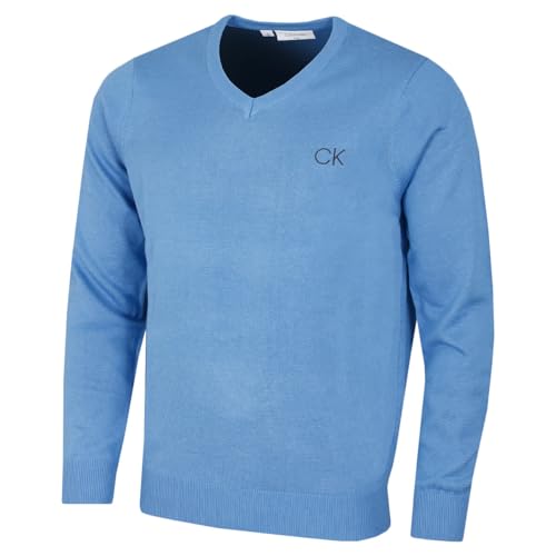 Calvin Klein Golf Herren V-Ausschnitt-Tour Sweater - Blau Marl - XXL von Calvin Klein