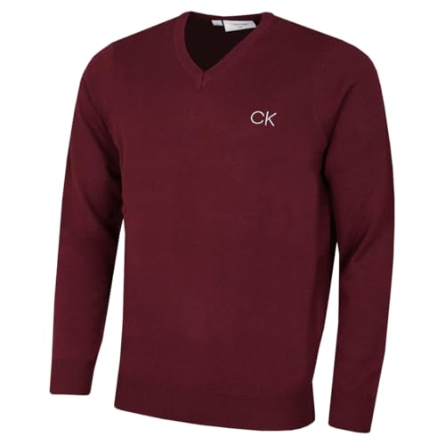 Calvin Klein Golf Herren V-Ausschnitt-Tour Sweater - Burgundy - XXXL von Calvin Klein