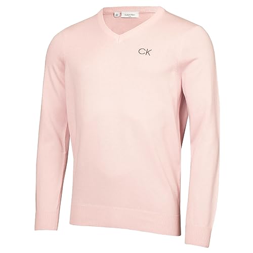 Calvin Klein Golf Herren V-Ausschnitt-Tour Sweater - Rosa - L von Calvin Klein