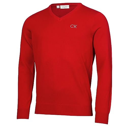 Calvin Klein Golf Herren V-Ausschnitt-Tour Sweater - Rot - L von Calvin Klein