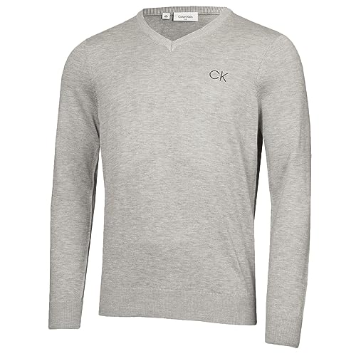 Calvin Klein Golf Herren V-Ausschnitt-Tour Sweater - Silber - L von Calvin Klein