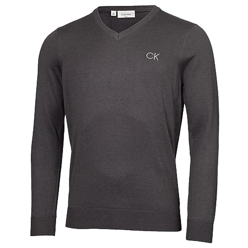 Calvin Klein Golf Herren V-Ausschnitt-Tour Sweater - Stahlgrau - M von Calvin Klein