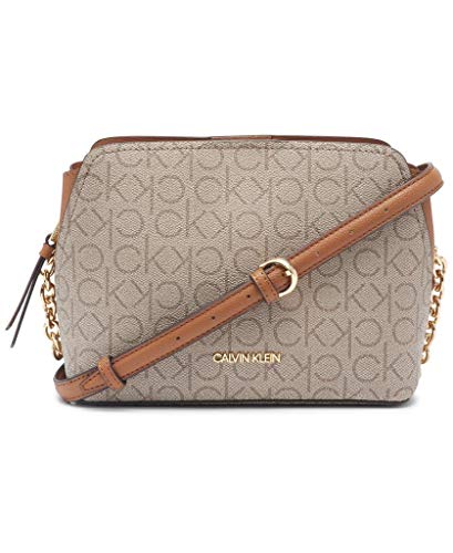 Calvin Klein Hailey Signature Crossbody mit drei Fächern, Beige (Texturierte Mandel-/Taupe/Karamell-Linear.), Einheitsgröße von Calvin Klein