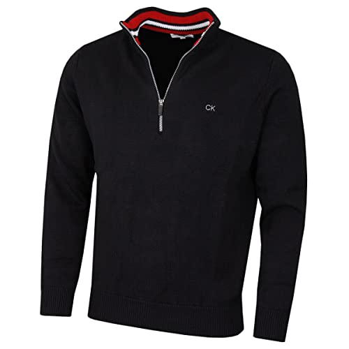 Calvin Klein Herren 1/2 Zip CK Golf Pullover – Schwarz/Rot – XXL von Calvin Klein