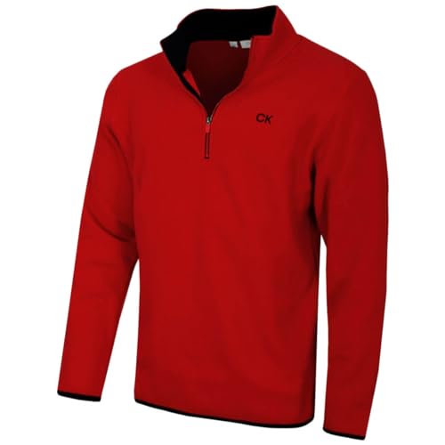 Calvin Klein Herren 2025 Polar Fleece 1/2 Zip Stretch Golfpullover - Rot - S von Calvin Klein