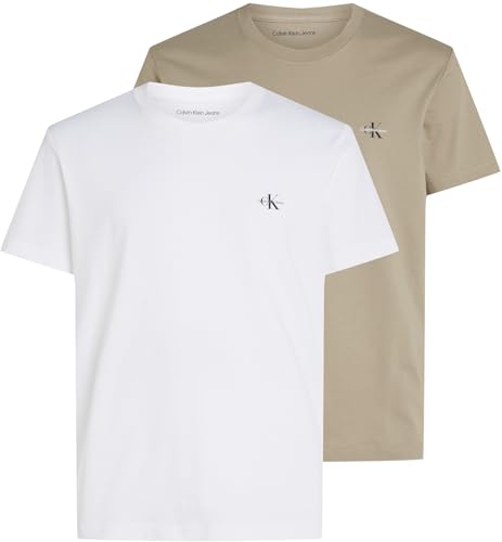 Calvin Klein Herren 2er Pack T-Shirts Kurzarm Monologo aus Baumwolle, Mehrfarbig (Bright White/Aluminum), M von Calvin Klein