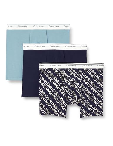 Calvin Klein Herren 3 Pk 000Np2766A Boxer Brief, Blue (Faded Denim/Bold Track Logo/SHOREL), M von Calvin Klein