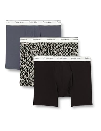 Calvin Klein Herren 3 Pk 000Np2766A Boxer Brief, Blue (Turbulence/CK CK Logo_Black/ Black), S von Calvin Klein