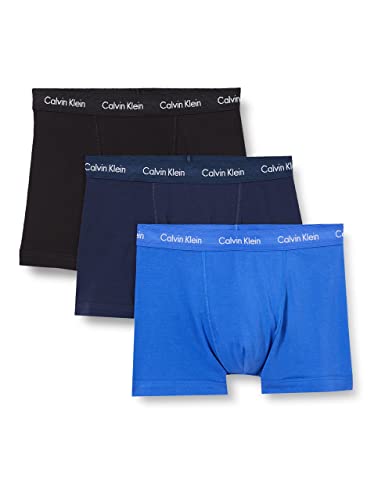 Calvin Klein Herren 3er Pack Boxershorts Trunks Baumwolle mit Stretch, Mehrfarbig (C-Black/Blu/Blu), S von Calvin Klein