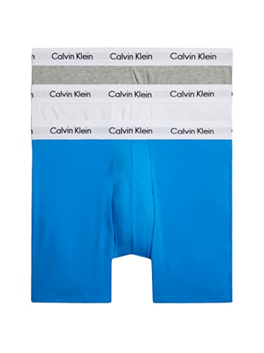 Calvin Klein Herren 3er Pack Boxer Briefs Baumwolle mit Stretch, Mehrfarbig (Grey Heather/Wht/Palace Blue W/Wh Wb), S von Calvin Klein