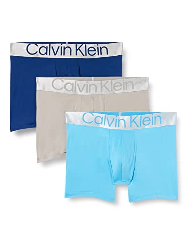 Calvin Klein Herren 3er Pack Boxer Briefs mit Stretch, Mehrfarbig (Mid Blue/Signature Blue/Clay Gry), XS von Calvin Klein