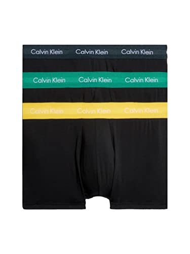 Calvin Klein Herren 3er Pack Boxershorts Low Rise Trunks Baumwolle mit Stretch, Mehrfarbig (B-Chrcl Hthr/Mrngsd Yw/Flg Grn Wb), S von Calvin Klein