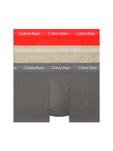 Calvin Klein Herren 3er Pack Boxershorts Low Rise Trunks Baumwolle mit Stretch, Mehrfarbig (Cherry Kiss/Eiffle Tower/Moss Gry), L von Calvin Klein