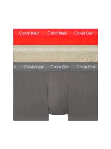 Calvin Klein Herren 3er Pack Boxershorts Low Rise Trunks Baumwolle mit Stretch, Mehrfarbig (Cherry Kiss/Eiffle Tower/Moss Gry), XL von Calvin Klein