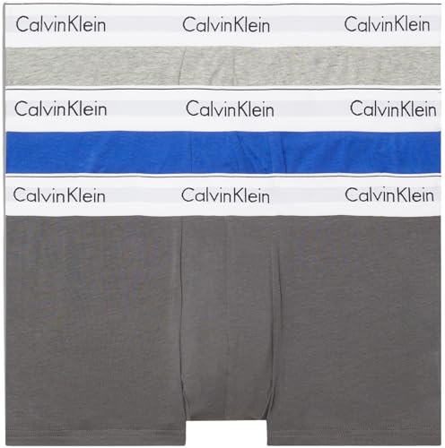 Calvin Klein Herren 3er Pack Boxershorts Low Rise Trunks Baumwolle mit Stretch, Mehrfarbig (Gry Htr Eiffle Tower Dazzling Bl), S von Calvin Klein