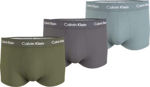 Calvin Klein Herren 3er Pack Boxershorts Low Rise Trunks Baumwolle mit Stretch, Schwarz (Olv Branch, Charcoal Gry, Gry Mist), L von Calvin Klein