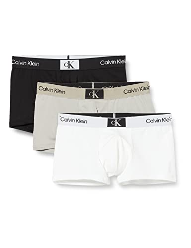 Calvin Klein Herren 3er Pack Boxershorts Low Rise Trunks mit Stretch, Mehrfarbig (Black/Authentic Grey/White), S von Calvin Klein