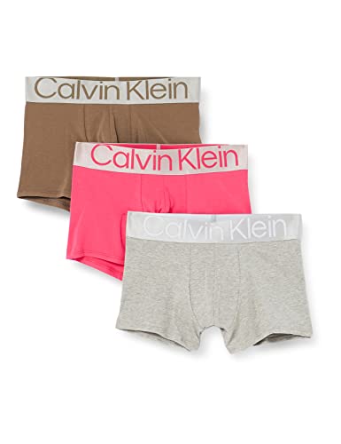 Calvin Klein Herren 3er Pack Boxershorts Trunks Baumwolle mit Stretch, Mehrfarbig (Cerise Lipstick/Grey Heather/Gray Olv), XS von Calvin Klein