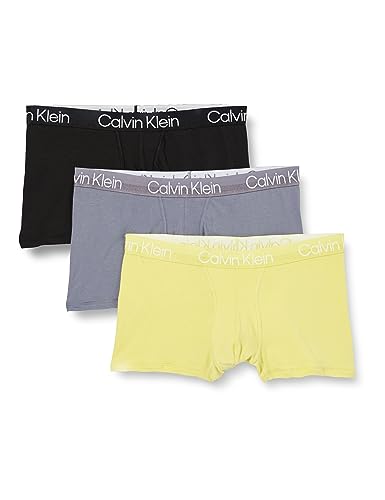 Calvin Klein Herren 3er Pack Boxershorts Trunks Baumwolle mit Stretch, Mehrfarbig (Asphalt Grey/Black/Celery Sprig), M von Calvin Klein