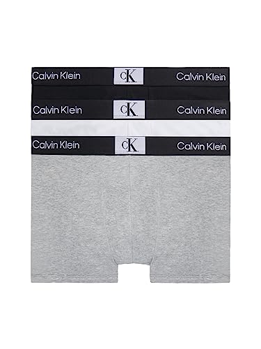 Calvin Klein Herren 3er Pack Boxershorts Trunks Baumwolle mit Stretch, Mehrfarbig (Black/White/Grey Heather), S von Calvin Klein