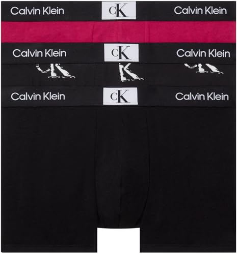 Calvin Klein Herren 3er Pack Boxershorts Trunks Baumwolle mit Stretch, Mehrfarbig (Blk/Ck Distressed Print_Blk/Jewel), L von Calvin Klein