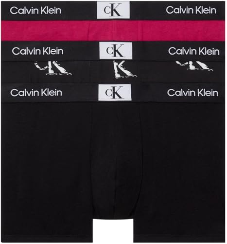 Calvin Klein Herren 3er Pack Boxershorts Trunks Baumwolle mit Stretch, Mehrfarbig (Blk/Ck Distressed Print_Blk/Jewel), XL von Calvin Klein